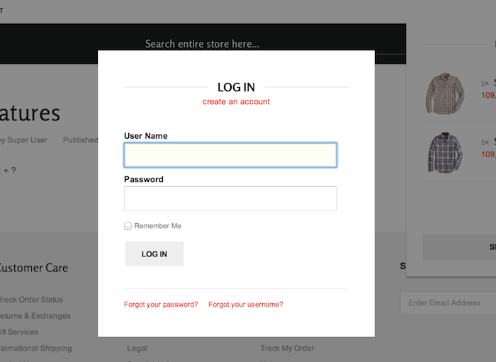 Login popup